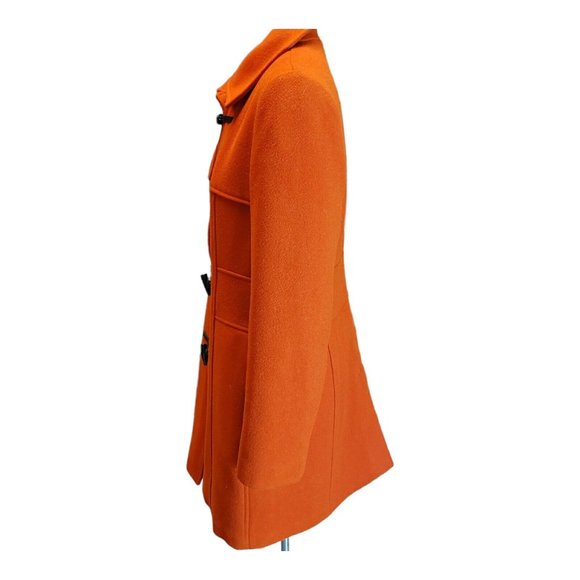 Banana Republic Wool Pea Coat sz M Leather toggle closure zipper Blood Orange - Picture 5 of 9